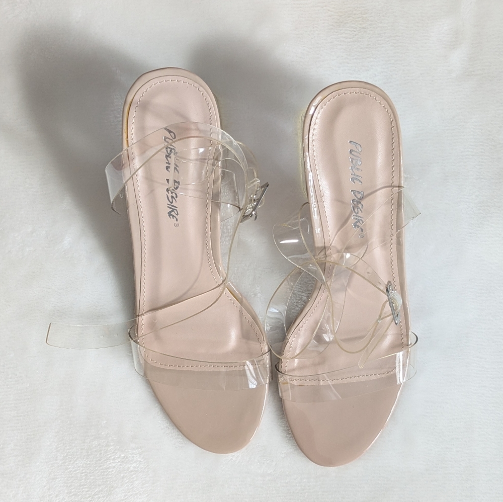 Public Desire clear strappy block stacked sandal heels size US6 UK4 EU37